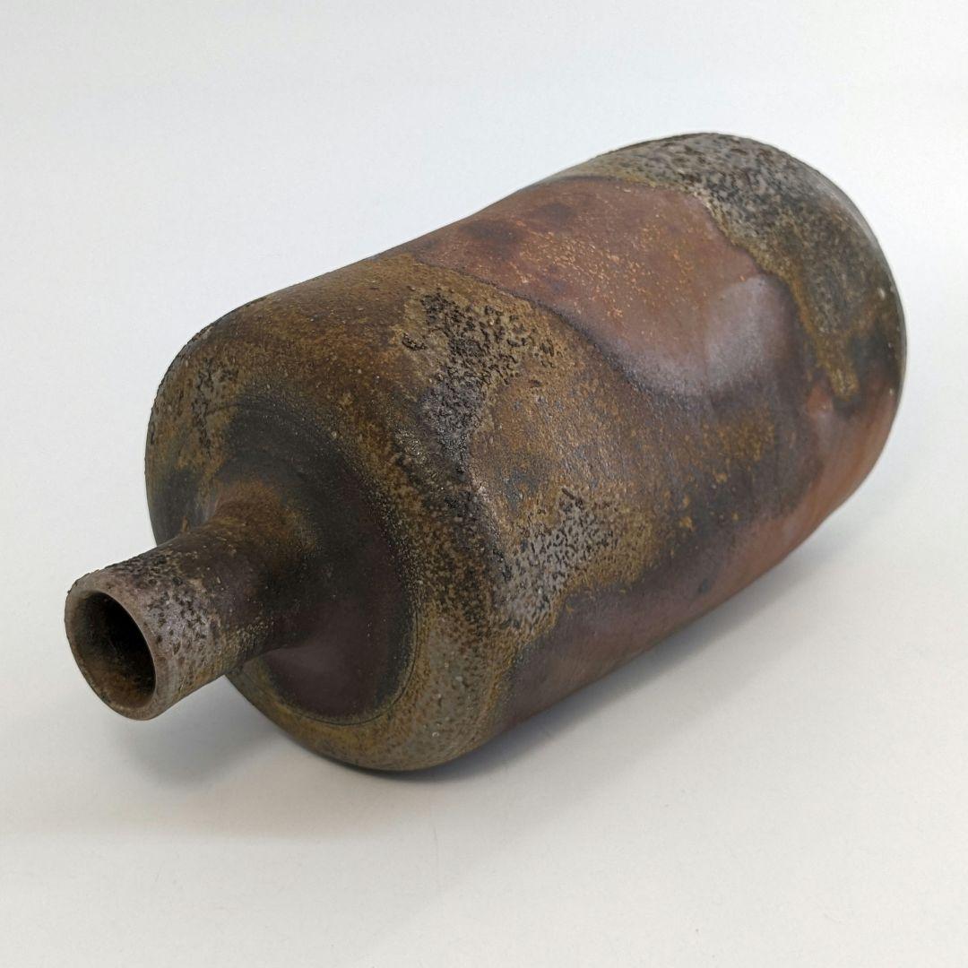 岡山県重要無形文化財 松井與之 備前焼 一輪挿花入 共箱共布栞 花器 花瓶 花生