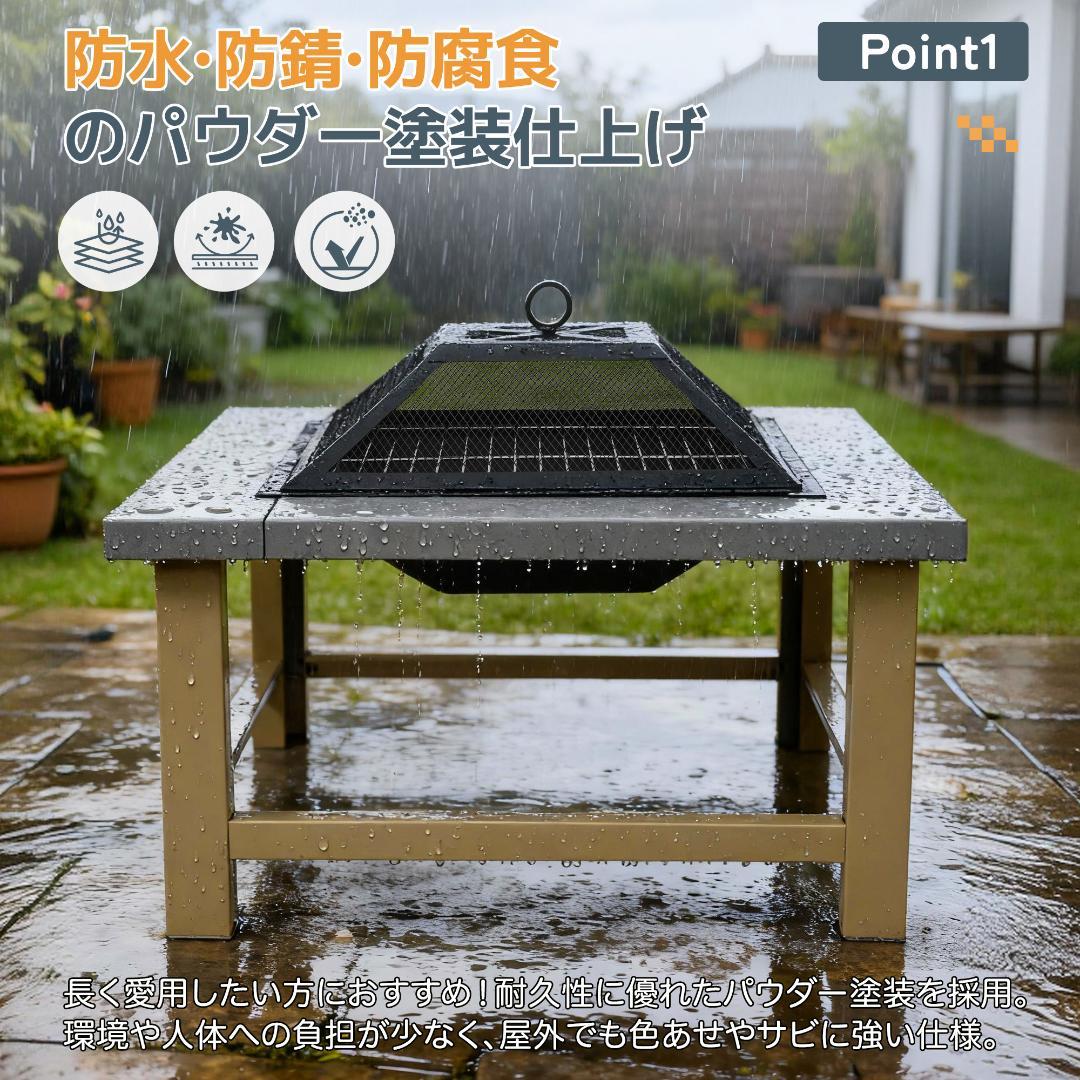 タイムセール！大型焚き火台　二次燃焼 　キャンプグッズ　GREY　NATURAL