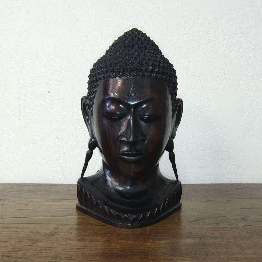 仏教美術【Buddha Head】木彫　彫刻　仏頭　仏像　ブッダ　置物