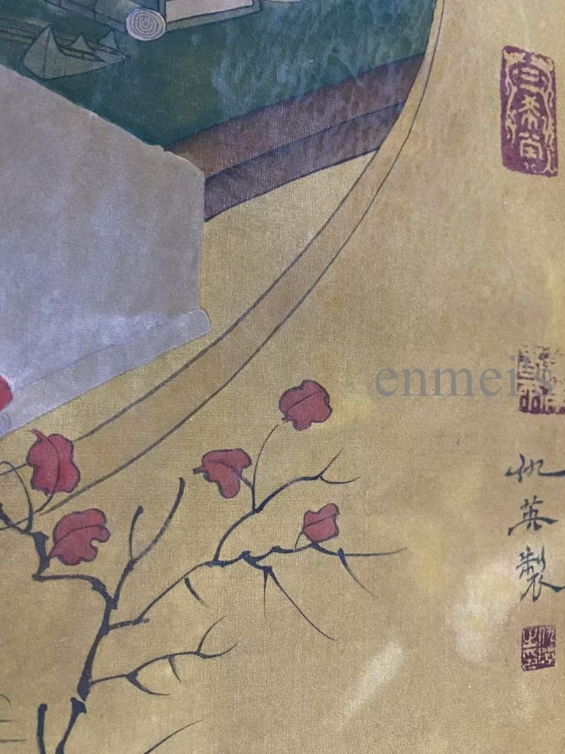 中国古美術 明代 仇英款 仕女人物画 掛軸 絹布 唐物 水彩画 名家書画 肉筆