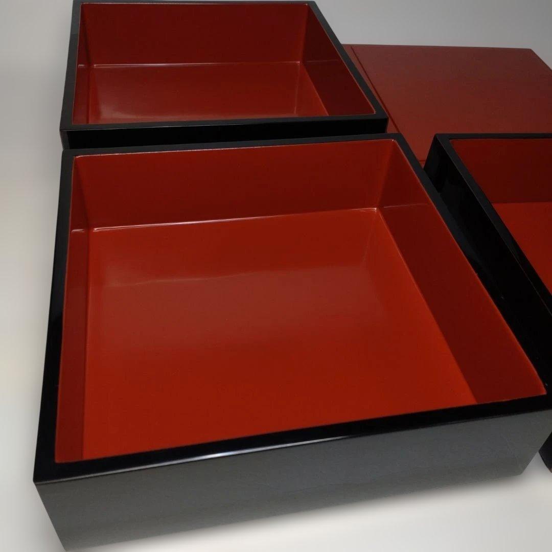 越前漆器 塗師 山本英明作 黒塗重箱 木箱付 本漆 美品