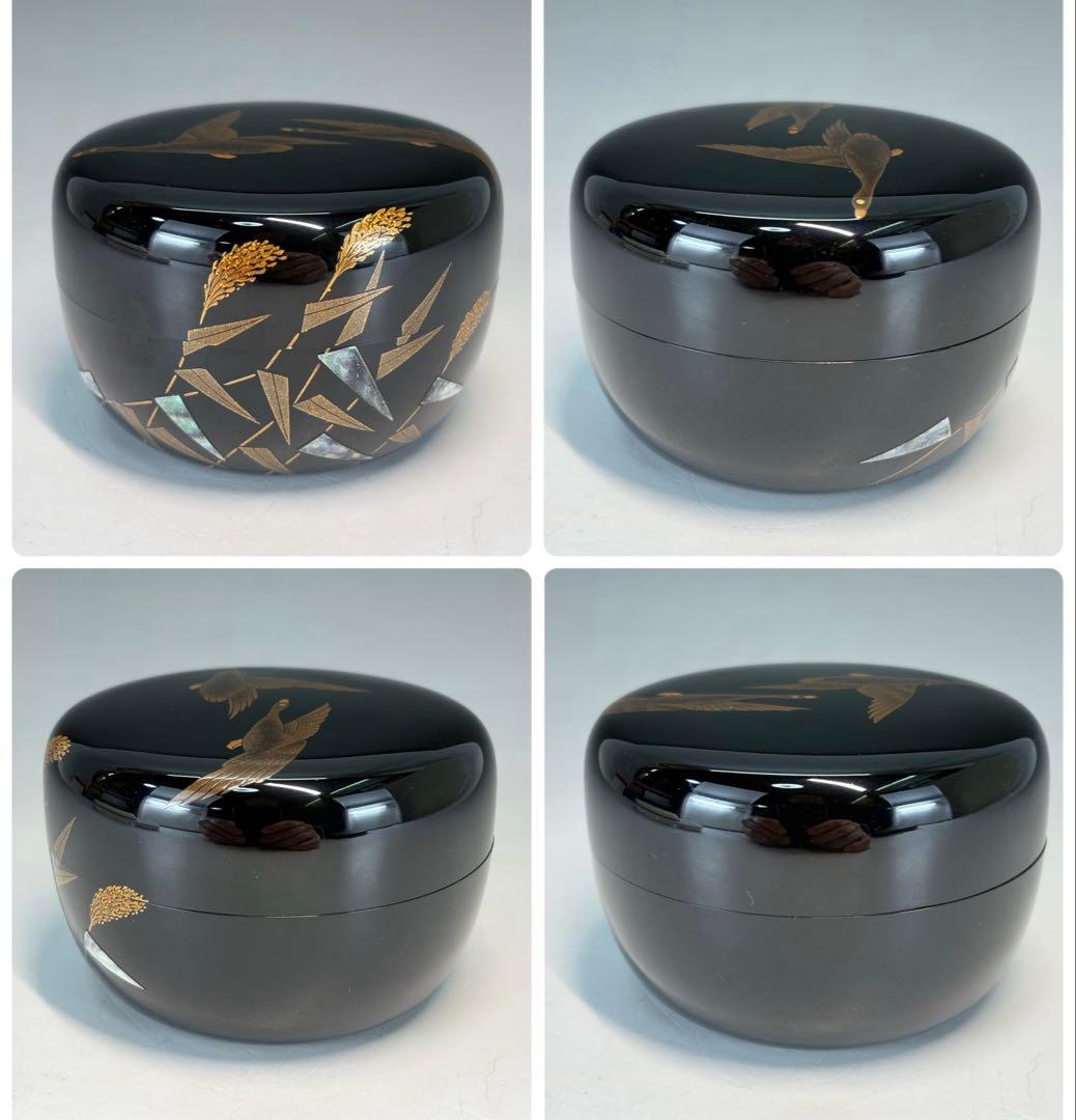 【中古品】秋峰造？輪島塗　月に雁蒔絵平棗