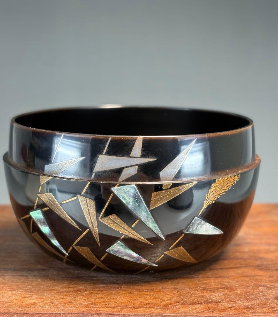 【中古品】秋峰造？輪島塗　月に雁蒔絵平棗