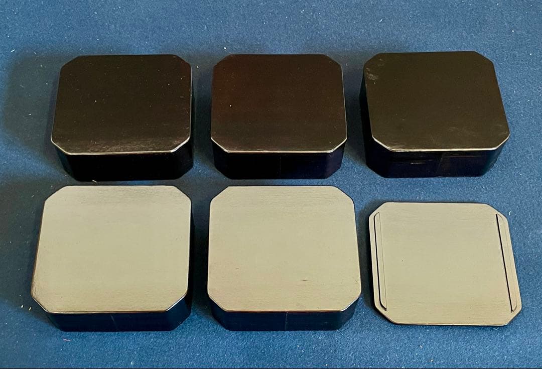 【美品】 利休形 一閑塗 五重 縁高 平安漆匠 鈴木 表朔 本堅地 ヘギ目 (Ｂ