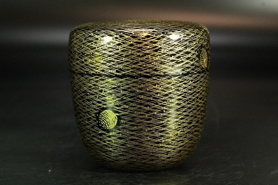 茶道具 沈金 松葉紋 棗 半洲作 共箱 美品(K-LC702)