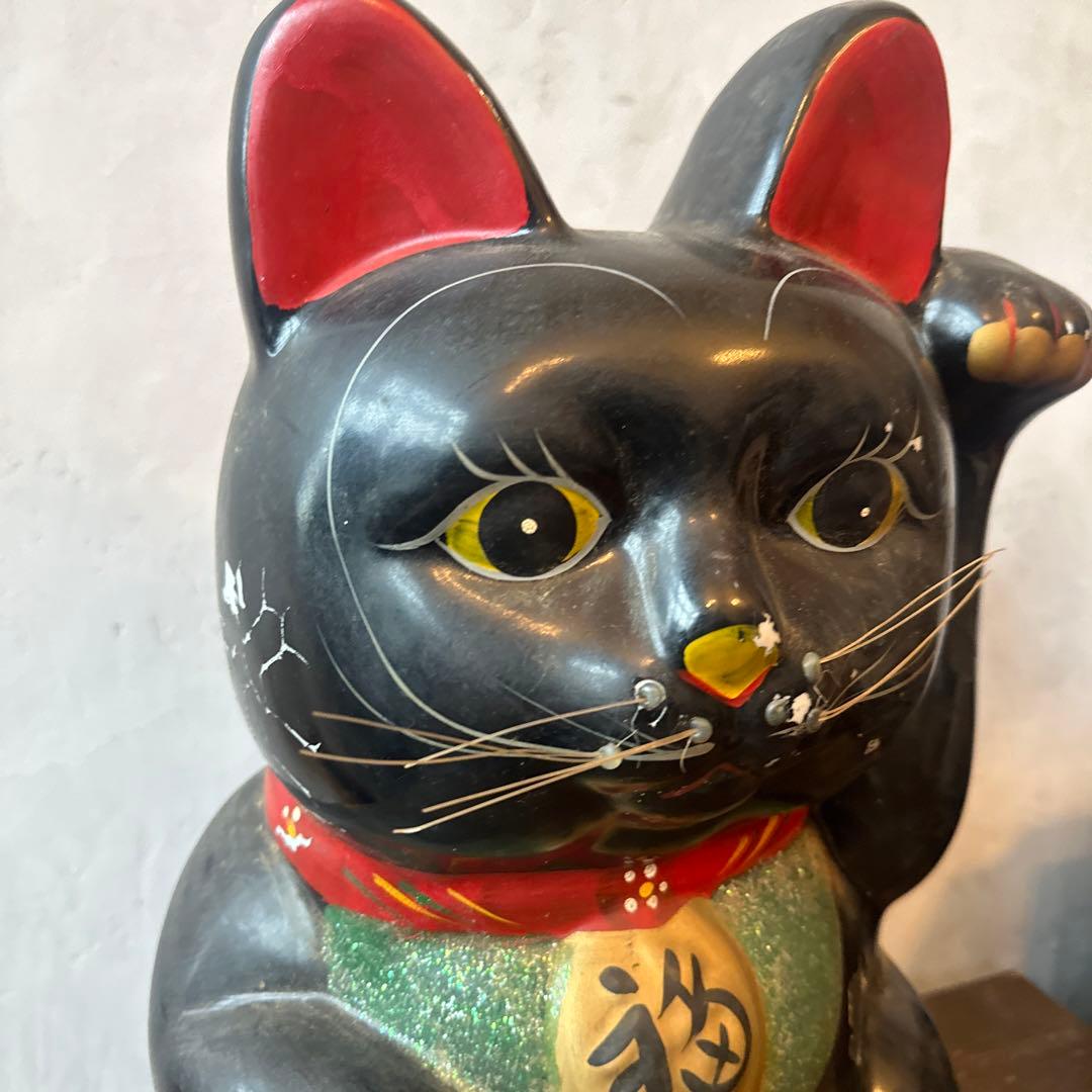 ヴィンテージ　招き猫難あり　黒猫招き猫