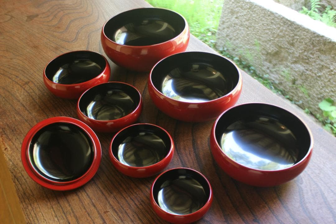 時代逸品！極上塗分け漆の美しい応量器＆蓋揃いセット（検輪島塗器七つ椀懐石椀