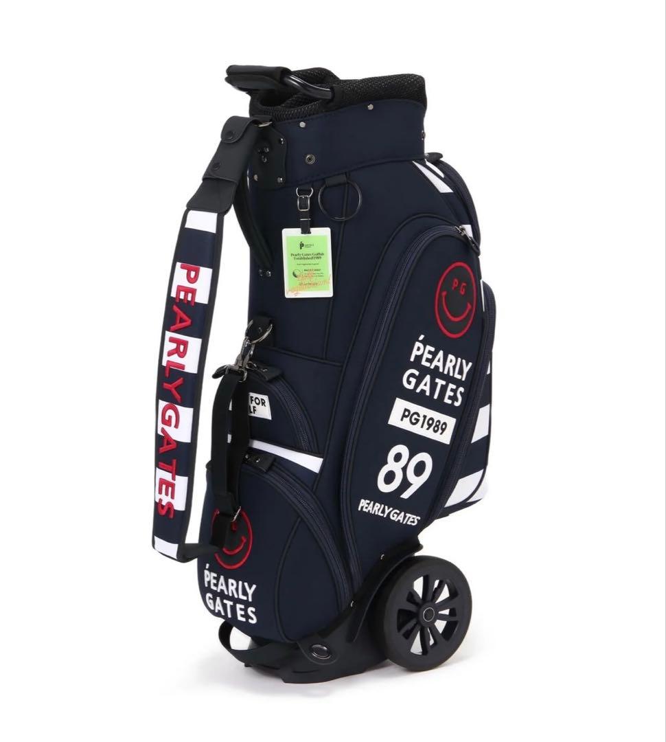 パーリーゲイツ　キャスター付きボーダー柄キャディバッグ ネイビー