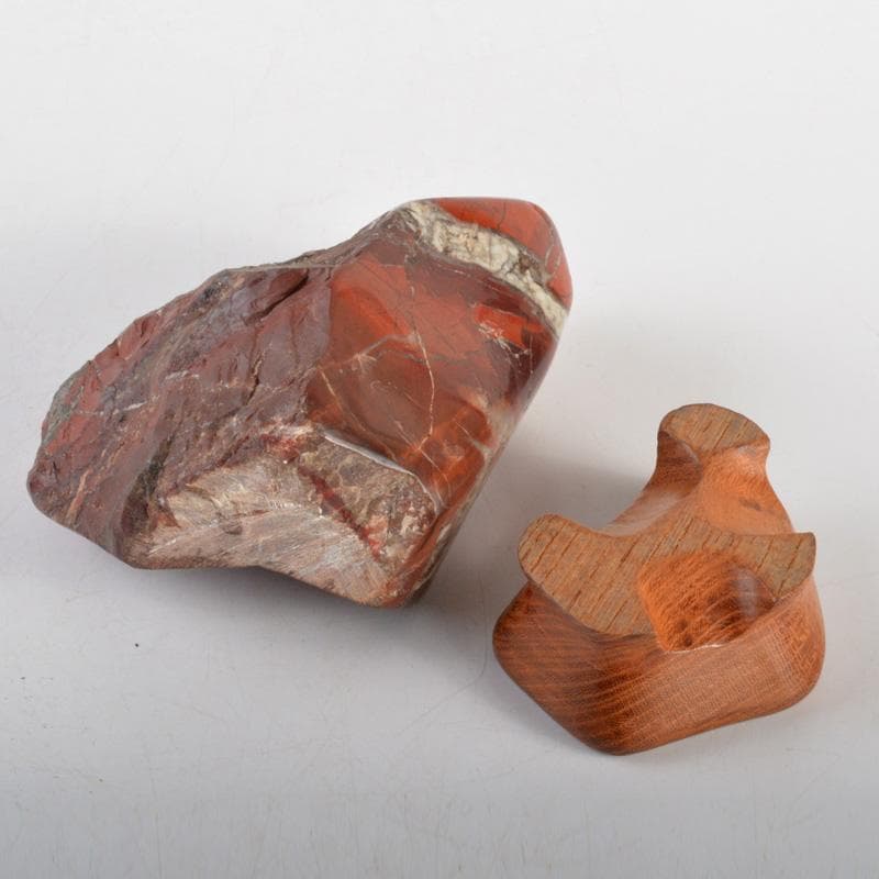 鑑賞石　天然石　佐渡赤玉石　赤石　置物　唐木台付　6331