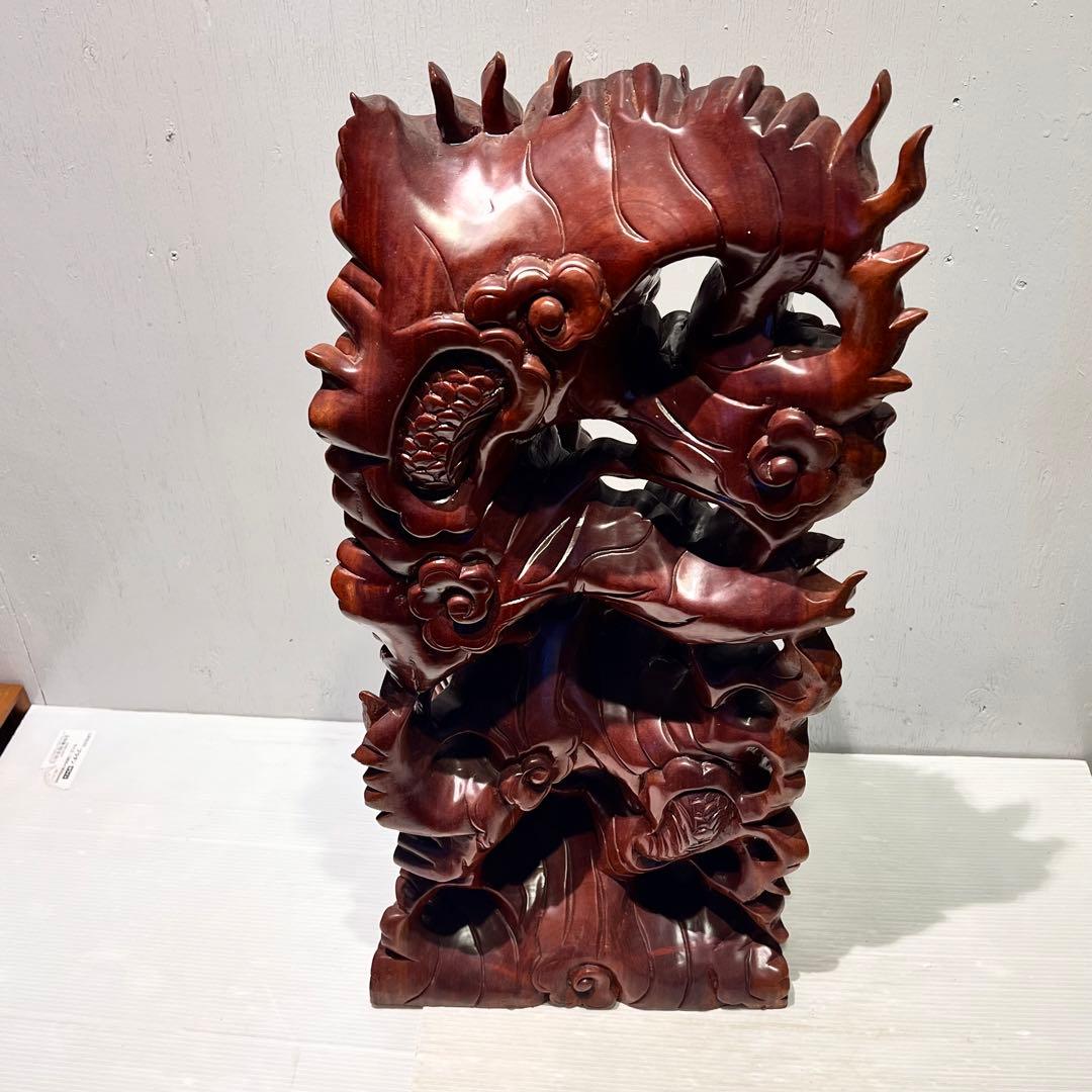 一点もの　開運 龍神 龍 木彫り 双龍 置き物　昇り龍　インテリア　工芸品