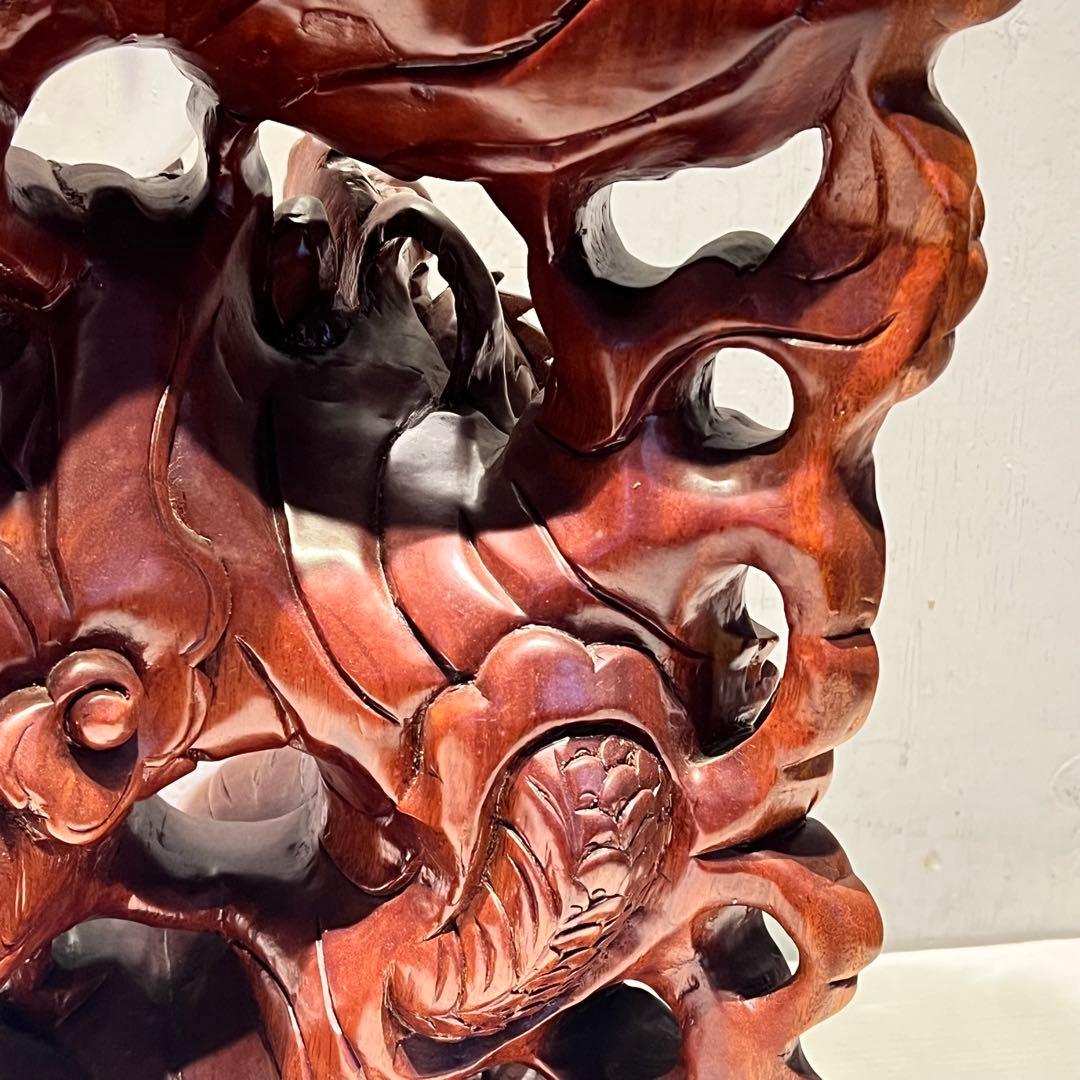 一点もの　開運 龍神 龍 木彫り 双龍 置き物　昇り龍　インテリア　工芸品