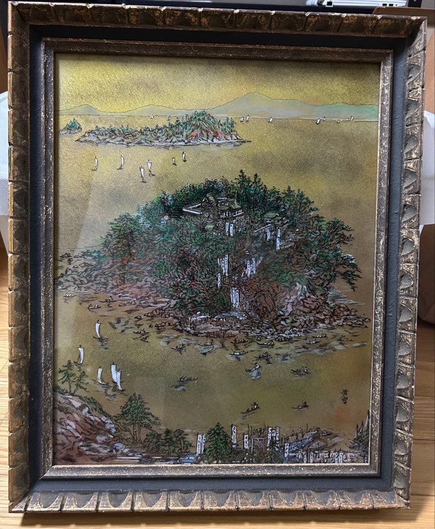 ガラス絵 蒲郡海上図 鈴木芳雪作