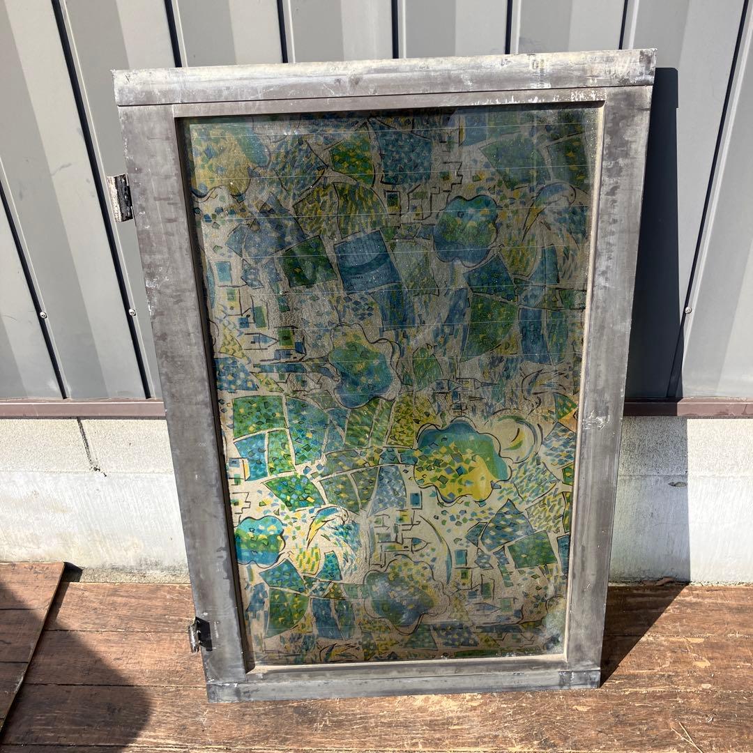 A-5 昭和レトロ ステンドグラス サッシ 窓枠付き ヴィンテージ 建具 古民家