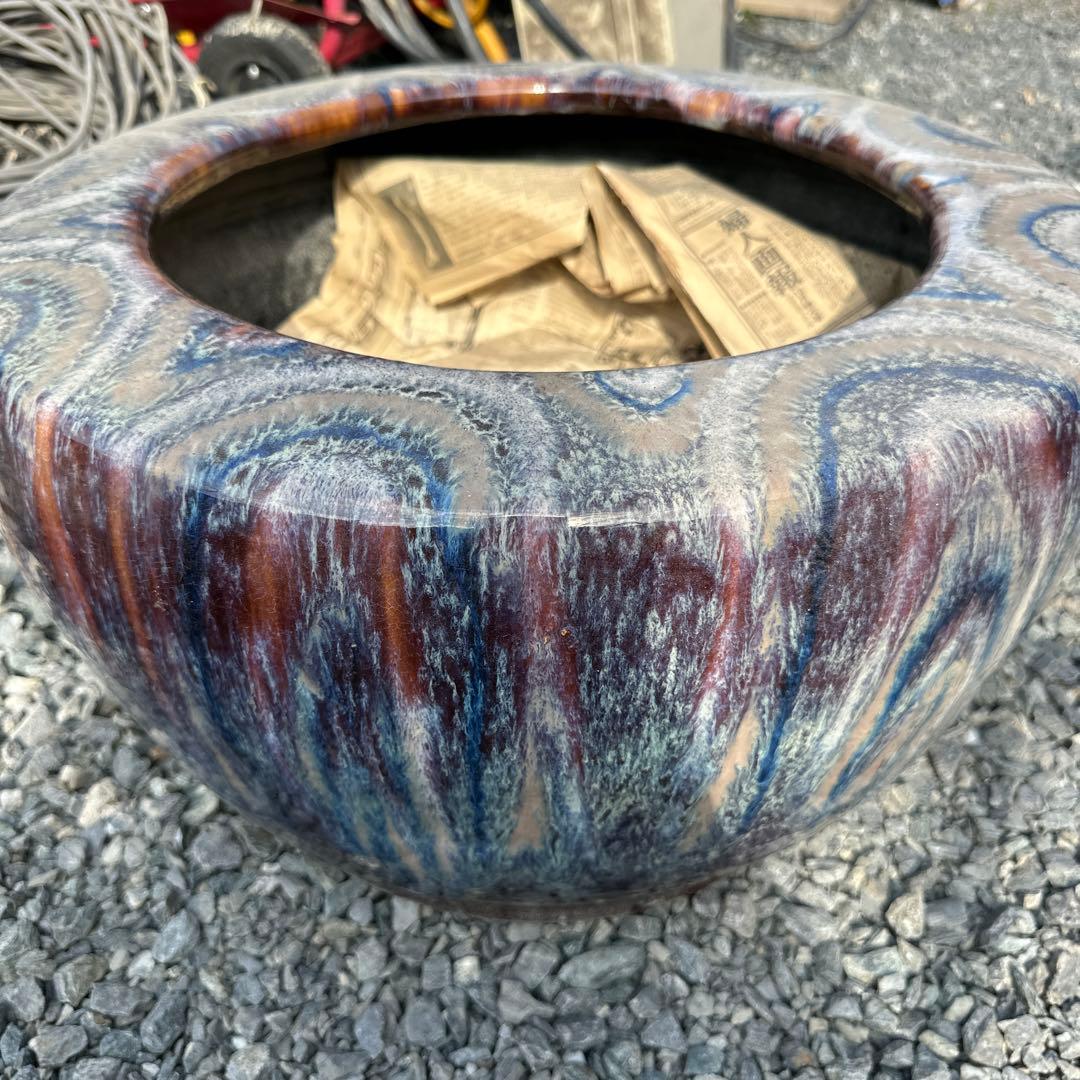 マーブル模様の円形火鉢 金魚 水蓮等にも