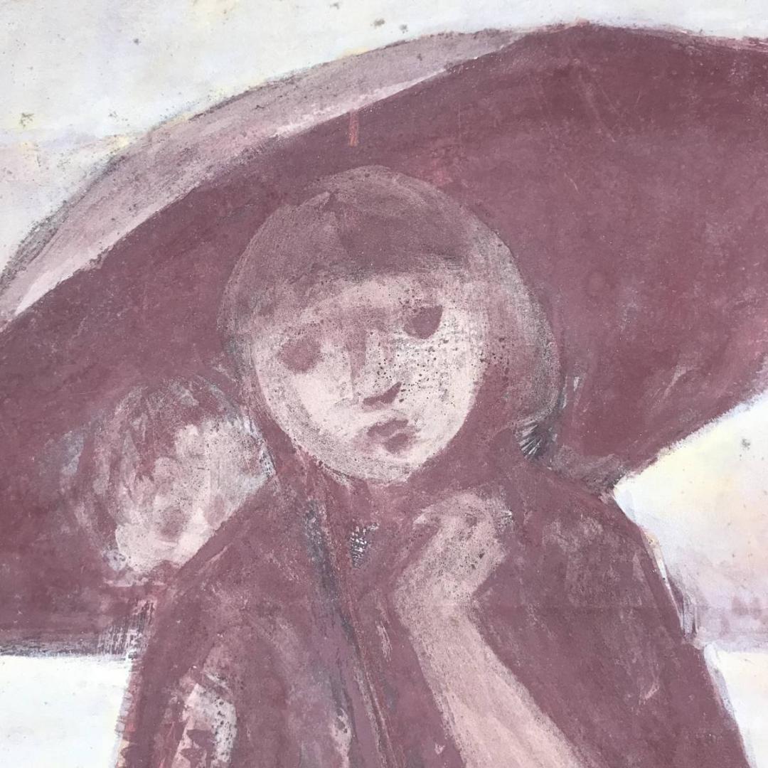 【真作】川崎鈴彦/小雨/少女/美人画/掛軸☆宝船☆AB-581