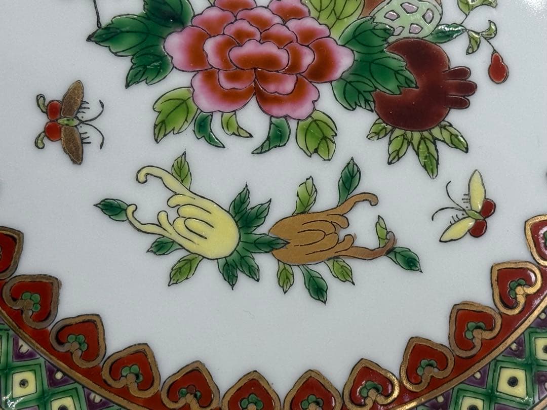 中国　1970年代　景徳鎮製　粉彩花果紋大皿5点　送料込み260104