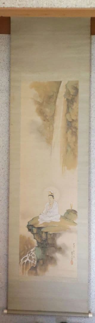 滝と観音　掛軸　H3