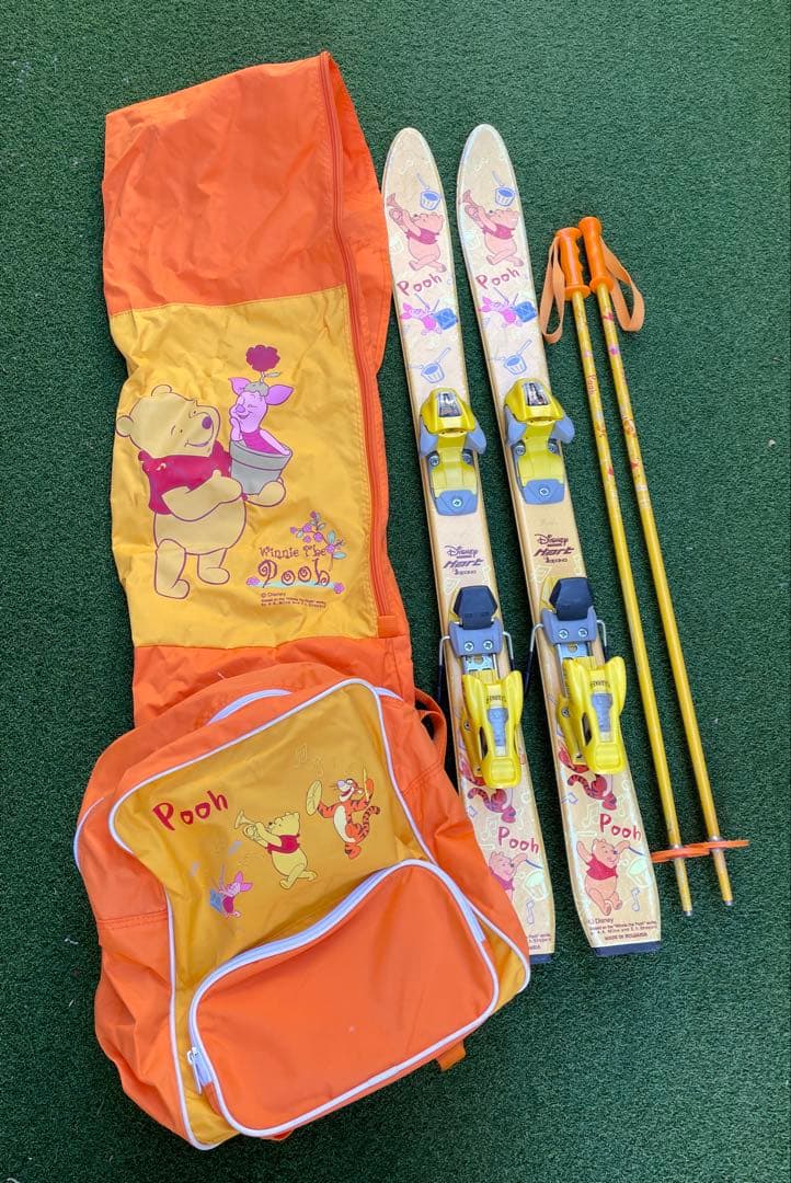 プーさん　スキー板　100cm ストック、スキーケース、リュック付