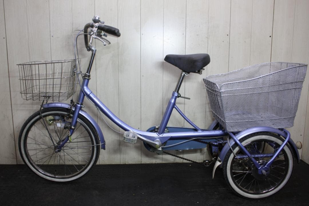 青紫色 シティサイクル 3輪 バスケット付き