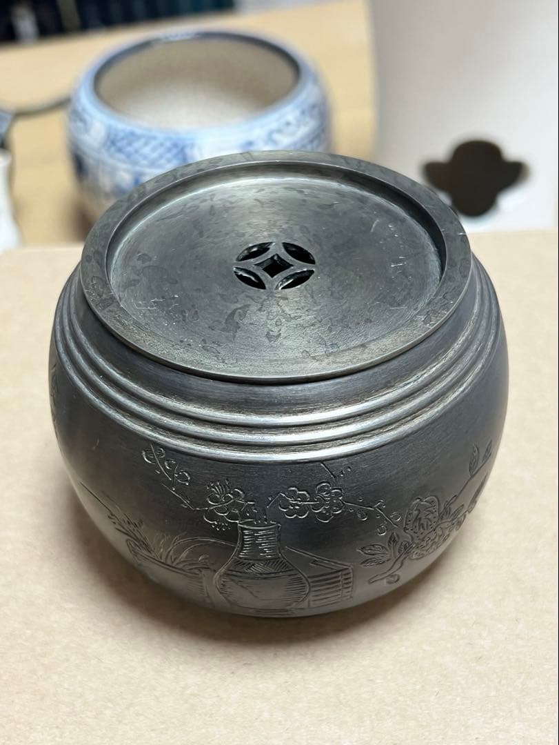 時代物 茶道具 在銘 建水 錫 ？唐物 古玩 古美術