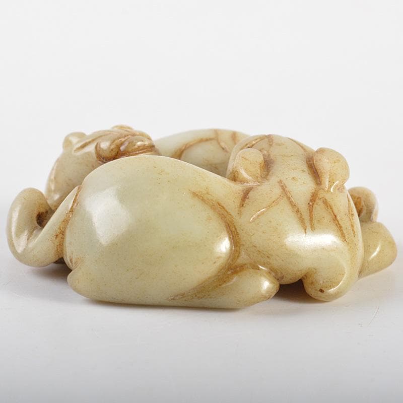 中国　玉石彫刻　犬刻　根付　紙鎮　置物　C　R7131E