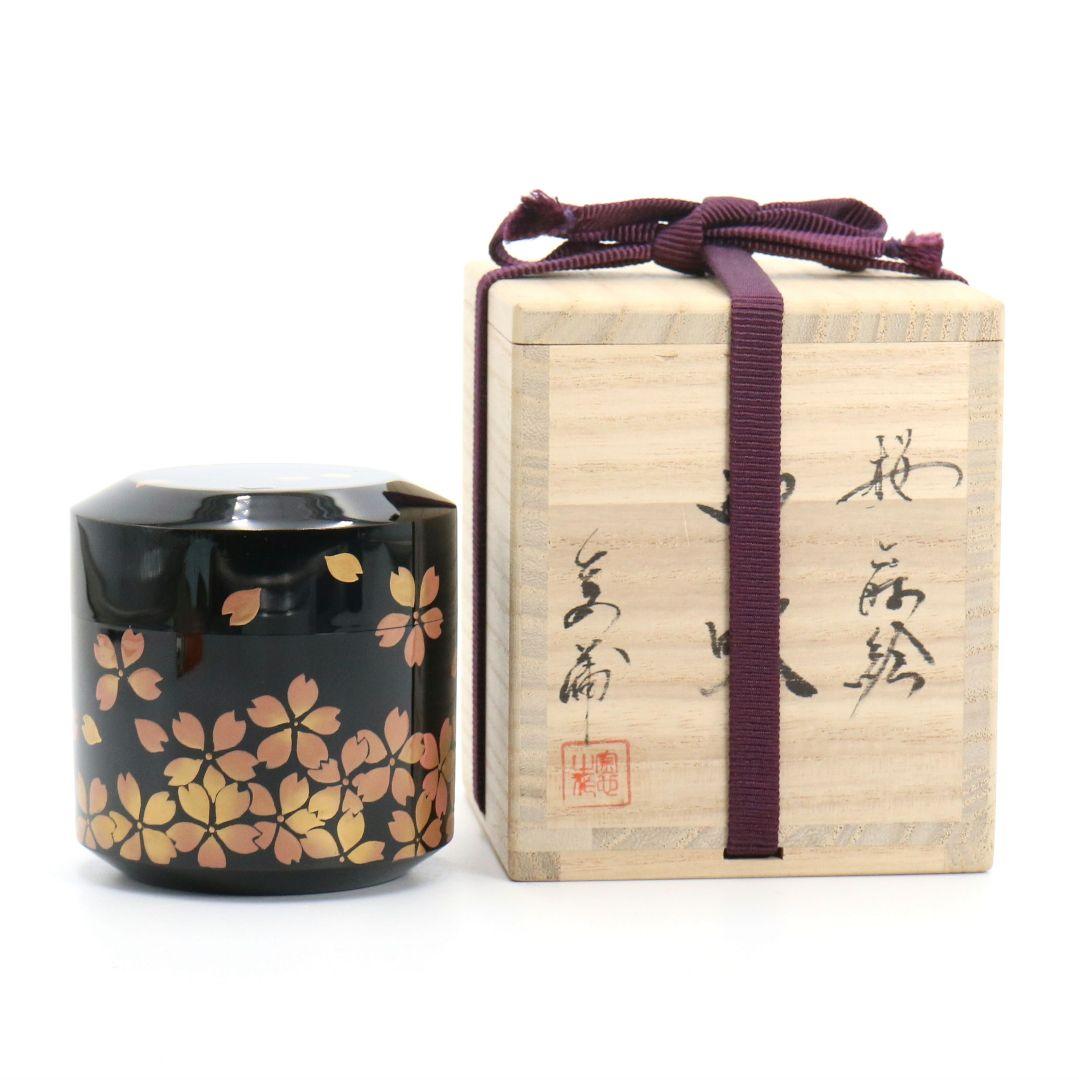 二代目 金蒲 高橋朝也作 桜蒔絵 雪吹 輪島塗 薄茶器 茶道具 共箱　V985