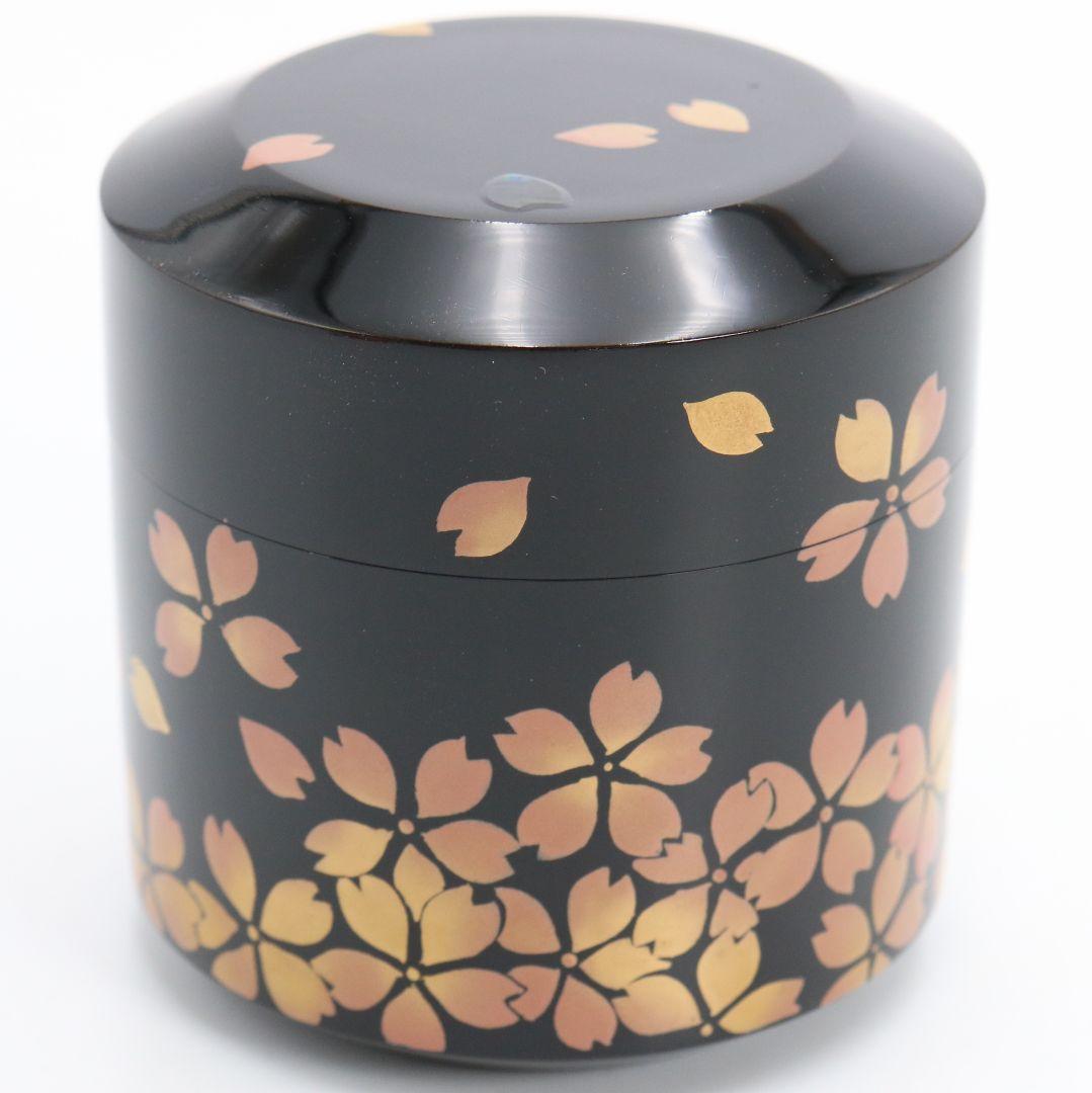 二代目 金蒲 高橋朝也作 桜蒔絵 雪吹 輪島塗 薄茶器 茶道具 共箱　V985