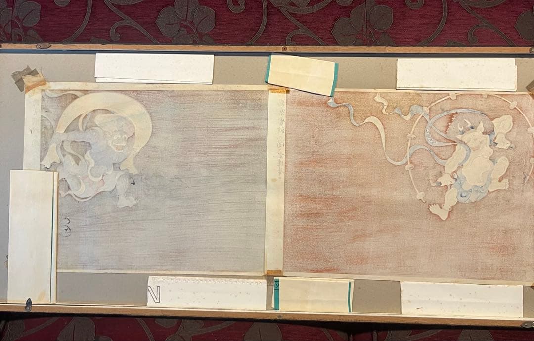 版画　国賓風神の図と国賓雷神の図　宗達筆 彫師　堀田治 摺師　品川勝夫