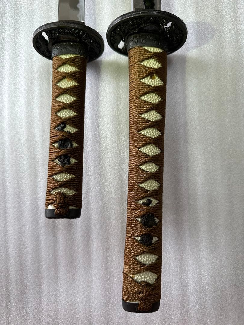 模造刀 打刀 脇差 2点セット 黑茶鞘 鞘付き長さ約69/102cm 26A21