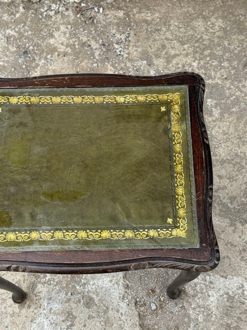 【英国アンティーク風】サイドテーブル＊緑色×ゴールド縁取りのガラス天板