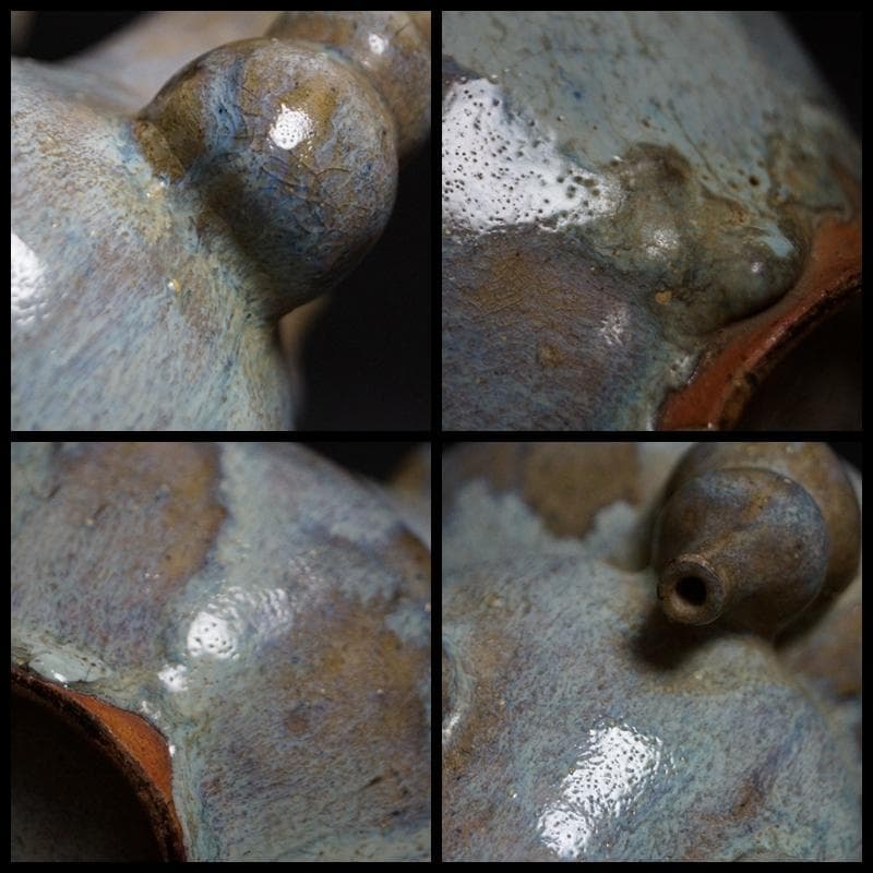 民国期 鈞窯 瓢箪形瓶 流れ釉飾壺 時代物 置台付 共箱付