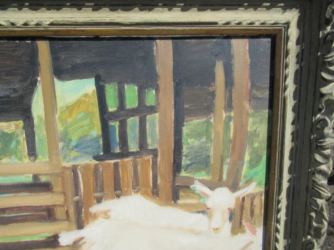 真作保証 美品1950年代◆日展参与 奈良岡正夫「親仔(山羊)」大作油彩25号