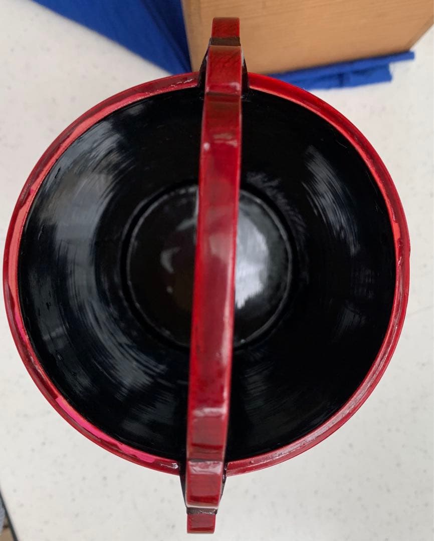 飛騨高山　紅春慶塗　日光桶花器　漆器　伝統工芸　共箱　布(青)