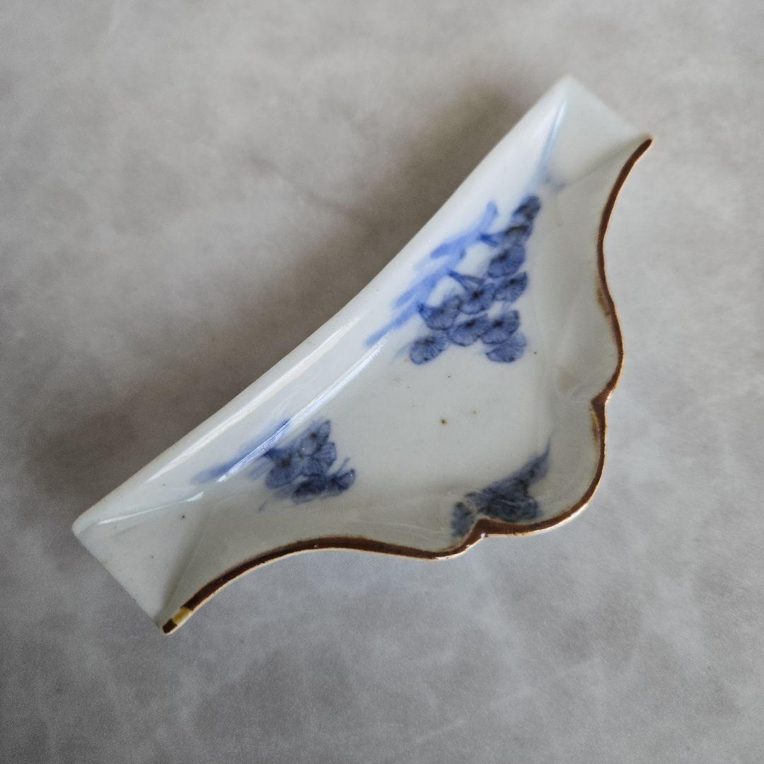 古伊万里　富士山　変形　小皿　豆皿　染付江戸　骨董　金直し　金継ぎ　アンティーク