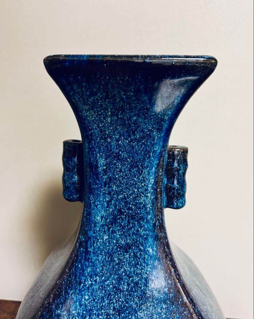 中国骨董品　宜興窯　海鼠釉 雙耳花瓶