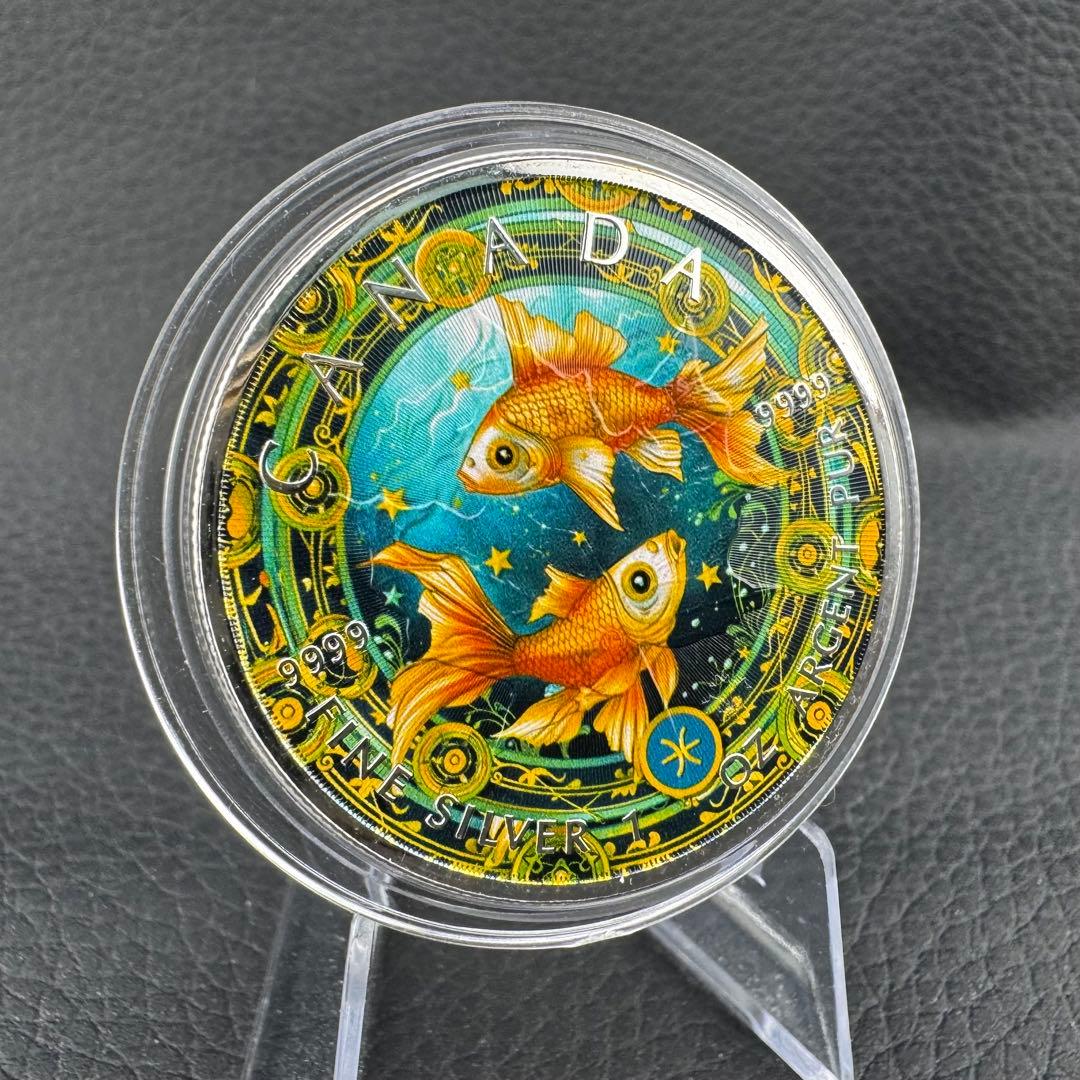 【paperbook】 メイプルリーフ 銀貨 カラー 金魚鉢で泳ぐ金魚