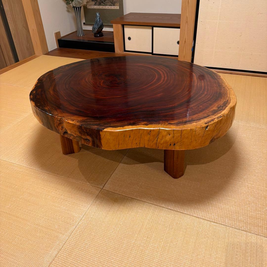 一枚板　花梨(？) 円形木製座卓 ダークブラウン 大きめ