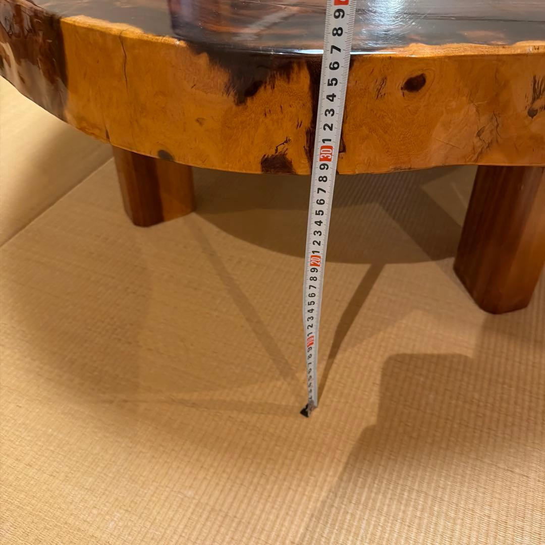 一枚板　花梨(？) 円形木製座卓 ダークブラウン 大きめ