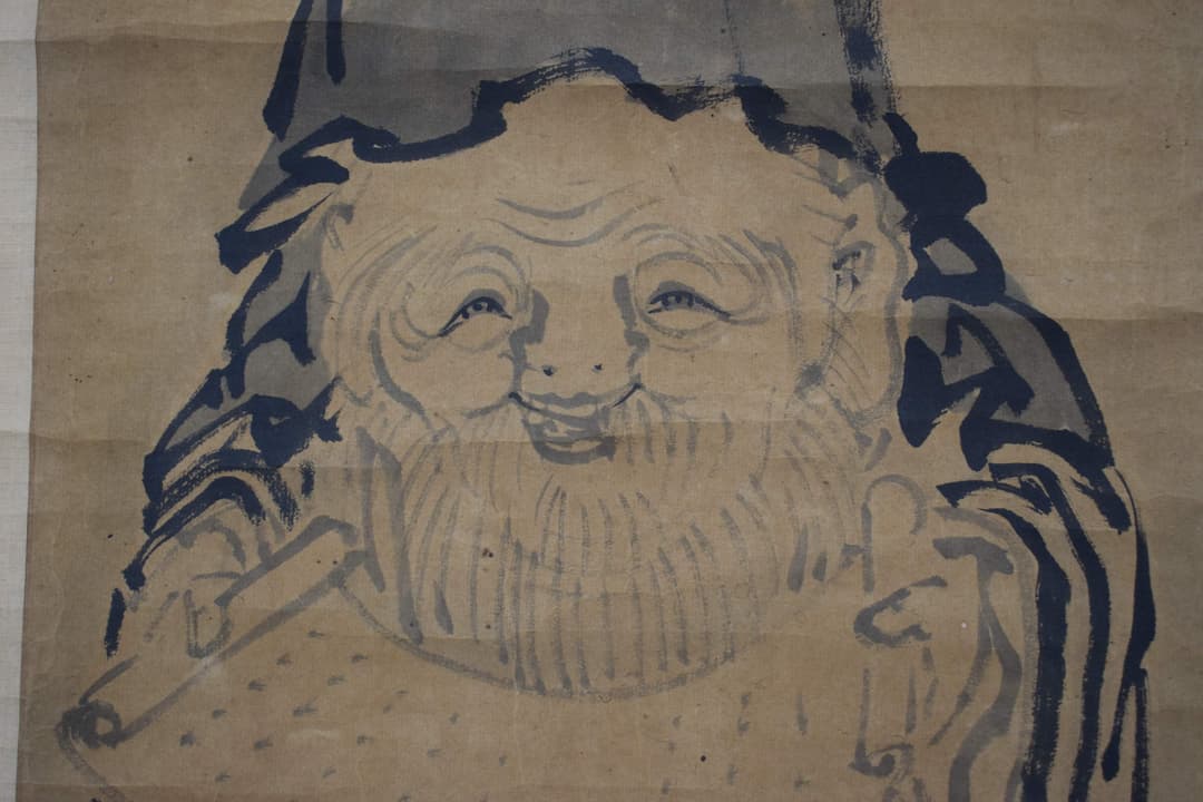 【真作】黒田稲皐（画）菅茶山（賛）/亀乗寿老人画賛/掛軸☆宝船☆Y-363　JM