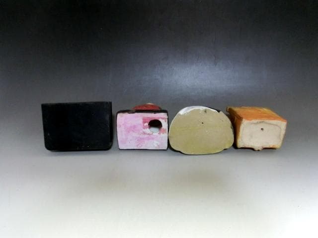 土人形■仏像 4体 空海 弘法大師 親鸞？坐像 御坊様 木彫り 土物 骨董品■