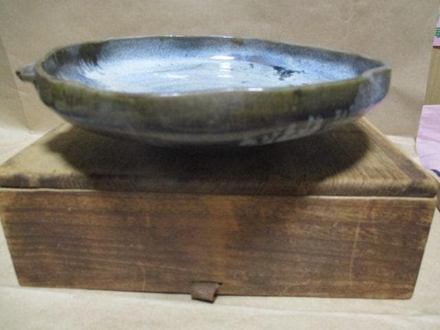 古唐津朝唐双耳古皿　古箱付き　I31-2