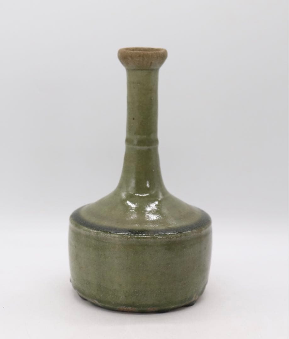 坂田甚内作　緑釉瓶　花入　送料込み250612