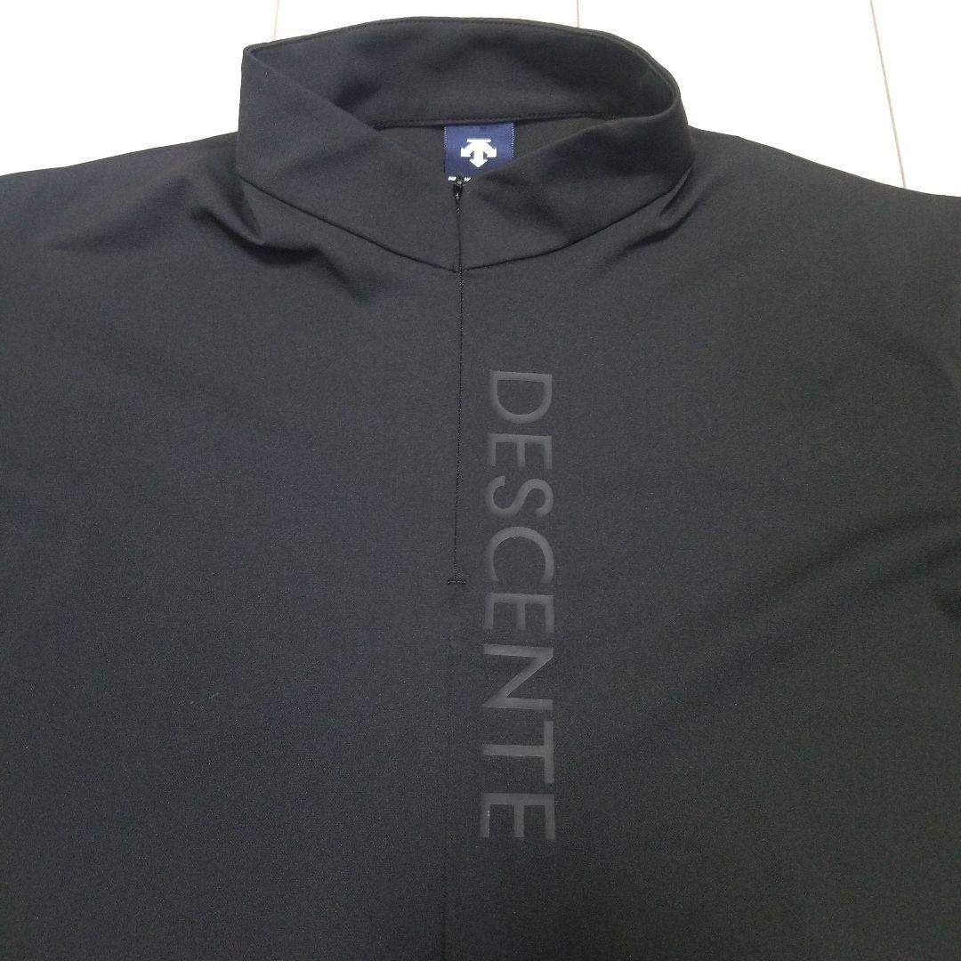 【美品】デサントゴルフ スタンドカラー ハーフジップ 半袖 シャツ ブラック M