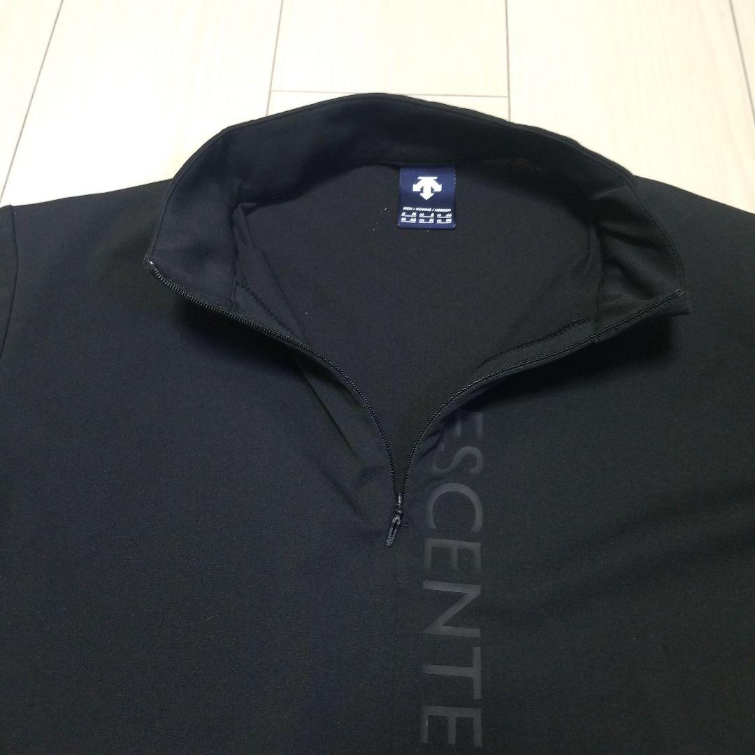 【美品】デサントゴルフ スタンドカラー ハーフジップ 半袖 シャツ ブラック M