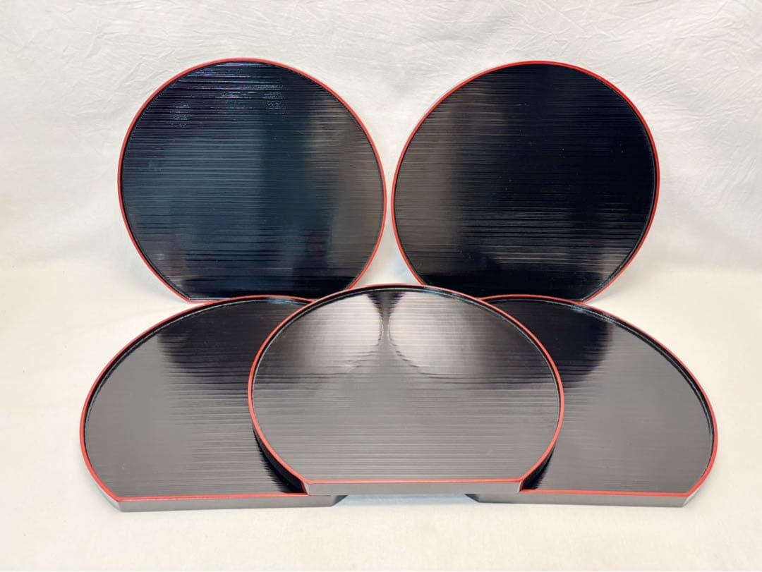 ほぼ未使用 懐石道具 木製 半月膳 5客揃 両面使い 会席膳 宴会盆 箱無