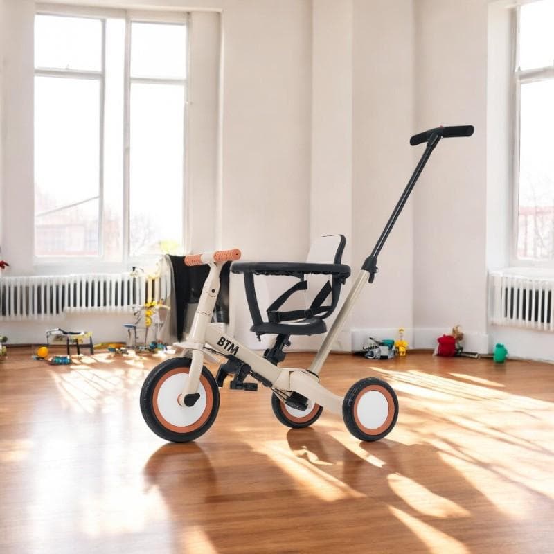 子供用三輪車 5in1 誕生日お祝い自転車オリジナル 押し棒付き 【ベージュ】