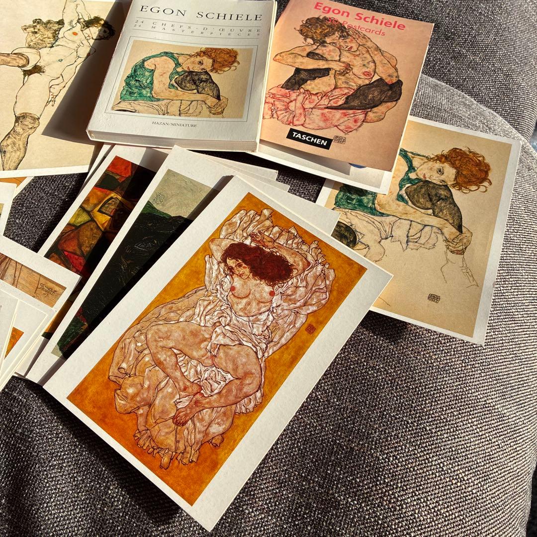 Egon Schiele 線画 木製フレーム付き