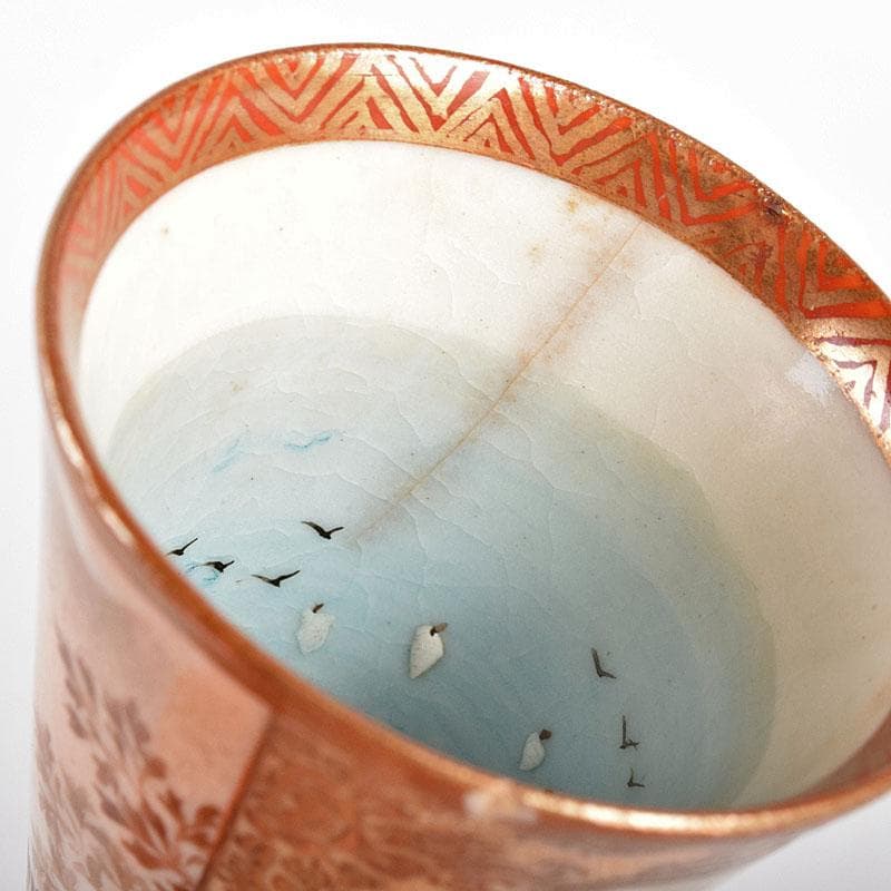 九谷焼　古九谷　色絵金彩　源氏物語画　觥　酒杯　一對　時代箱付　M　R4954