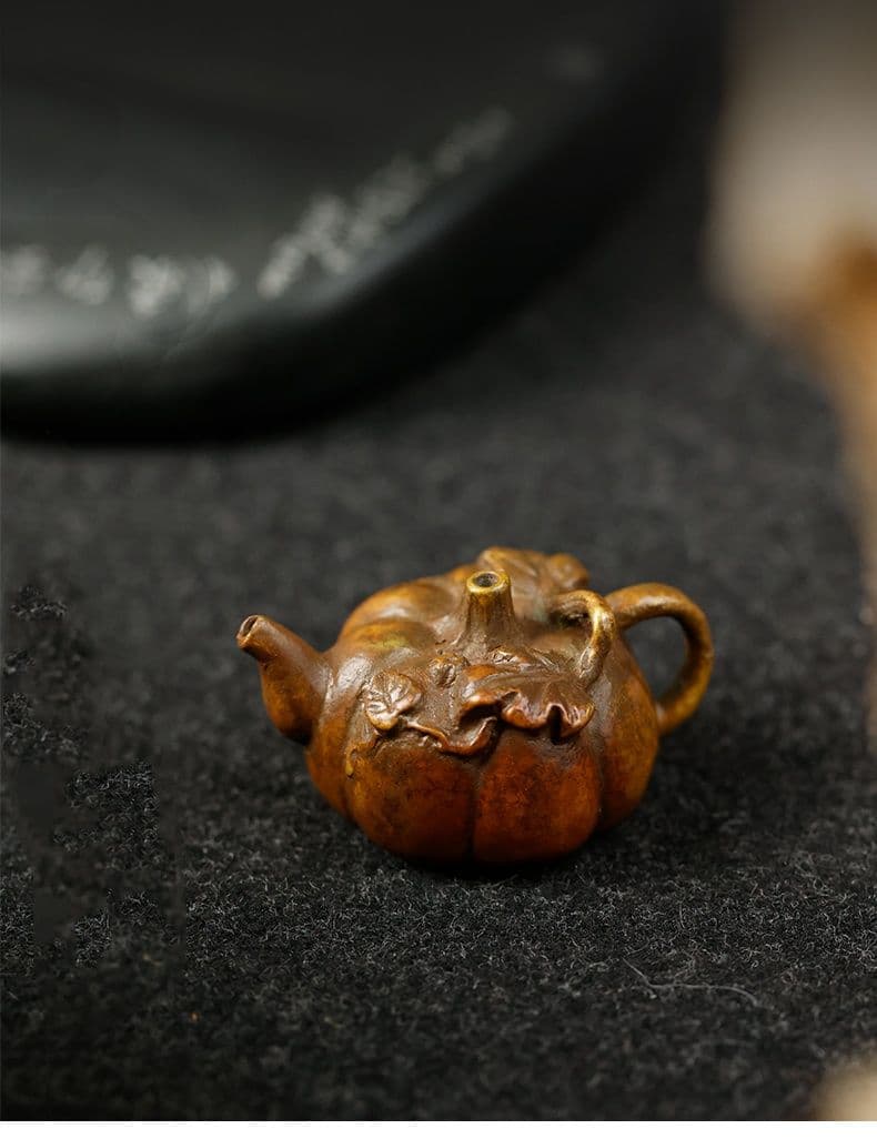 銅製 青銅葉蔓南瓜硯滴 水滴壺 文房四宝 書道具 文房具 装飾品 工芸品 置物