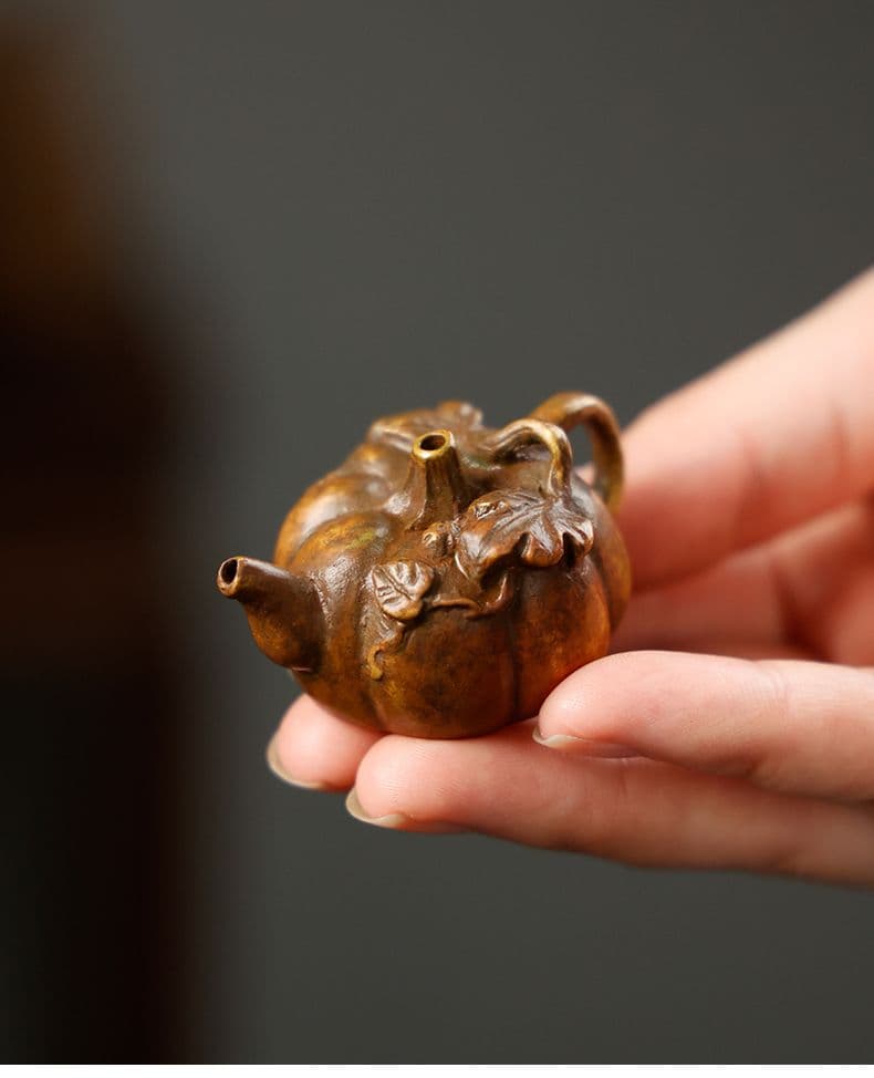 銅製 青銅葉蔓南瓜硯滴 水滴壺 文房四宝 書道具 文房具 装飾品 工芸品 置物